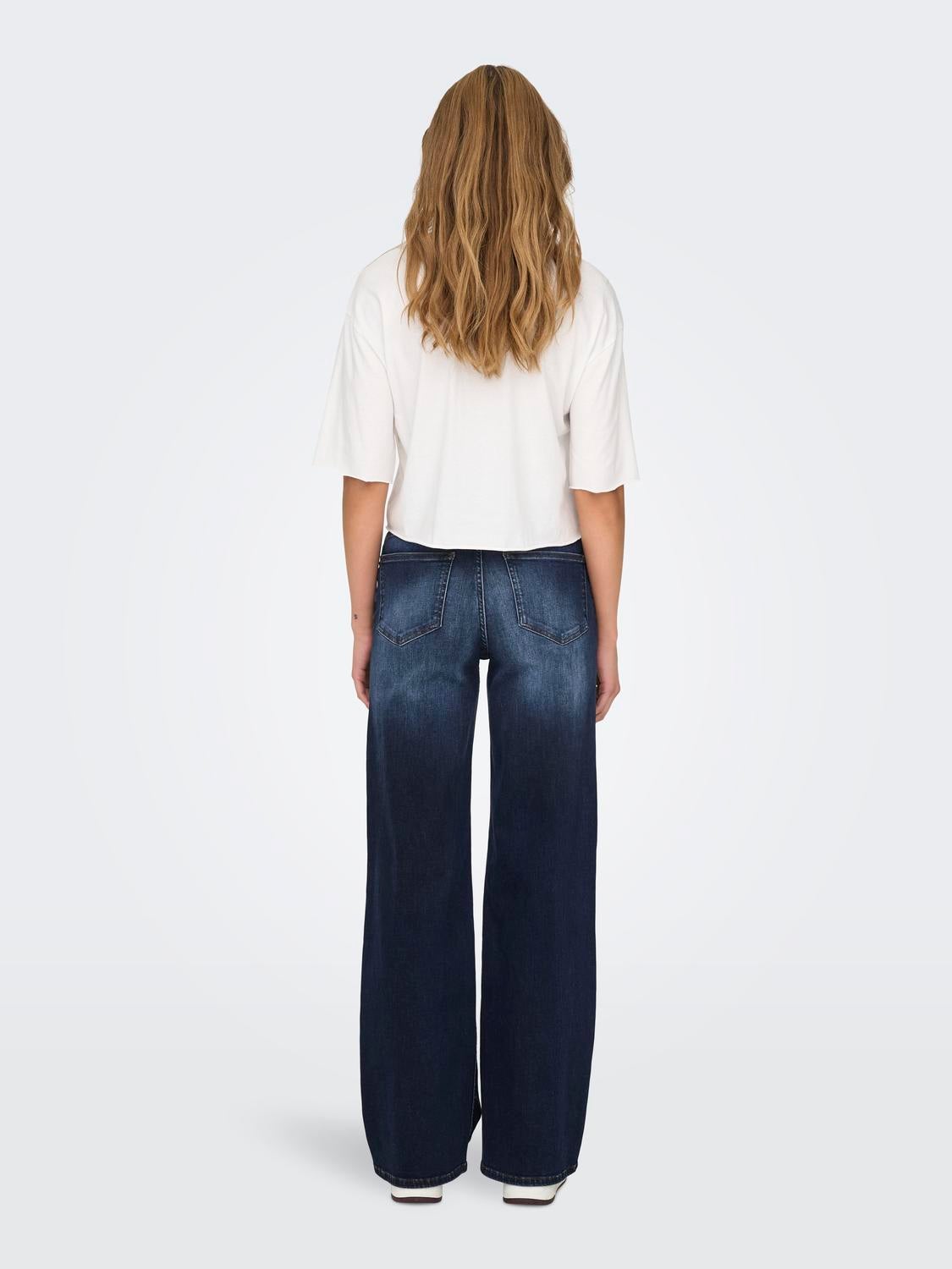 ONLMADISON Hohe Taille Weiter Beinschnitt Jeans Dark Blue Denim