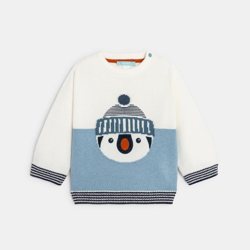 Pull en maille tricot pingouin bébé garçon Bleu