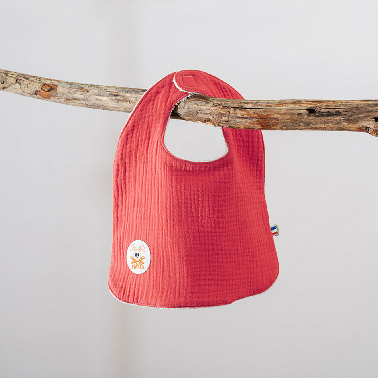Papate Bavoir en Coton Bio fraise - 20x25 cm