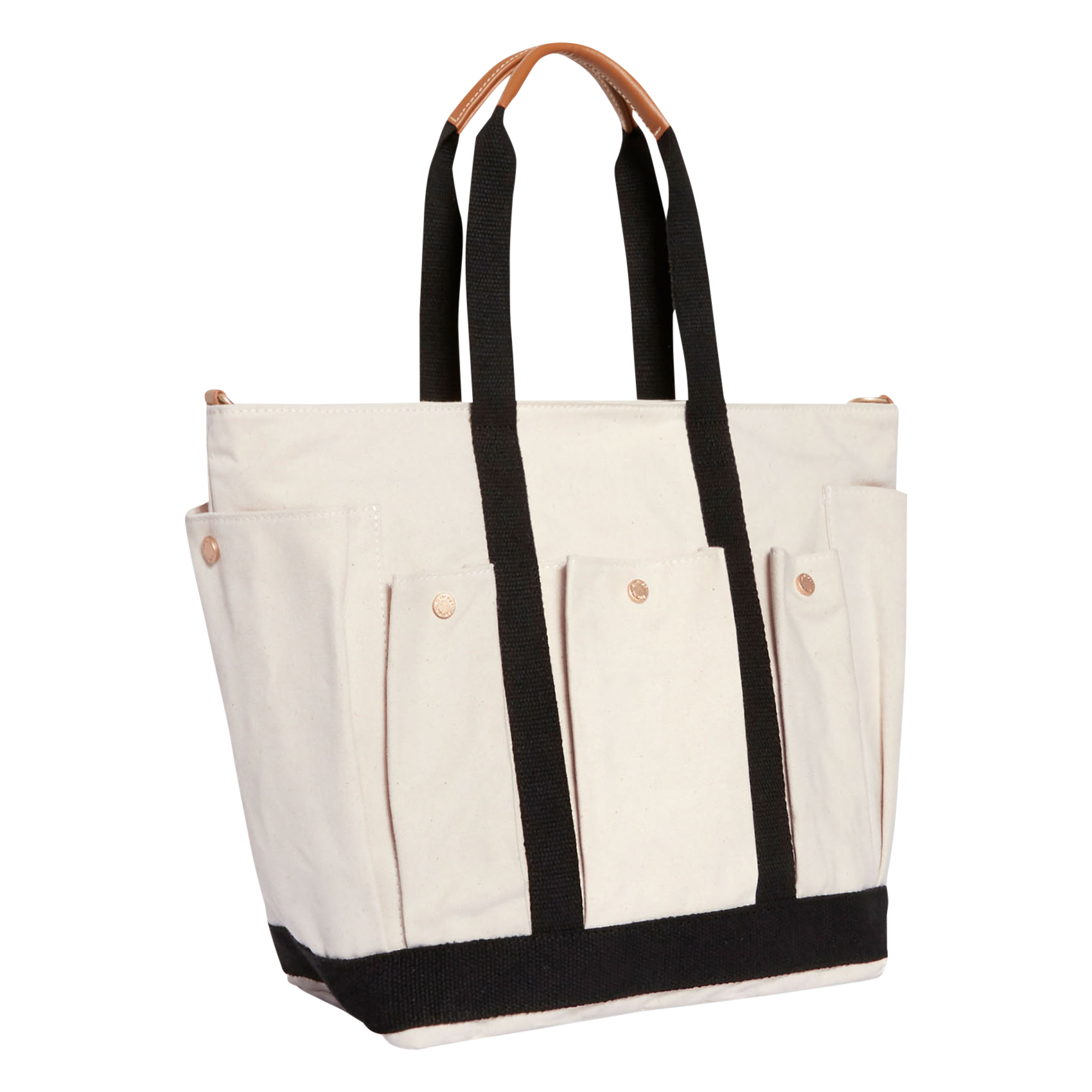 Cabas L multipoches en toile de coton| Blanc