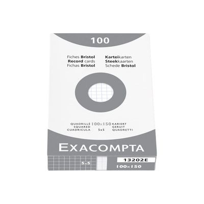 Exacompta - Pack de 100 Fiches Bristol - 10 x 15 cm - petits carreaux - non perforées - blanc
