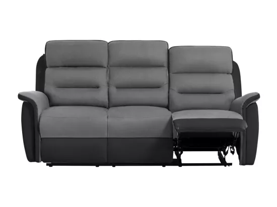 Ensemble canapé relax manuel Léon 3 places + fauteuil manuel en microfibre et simili Gris/noir - Loungitude