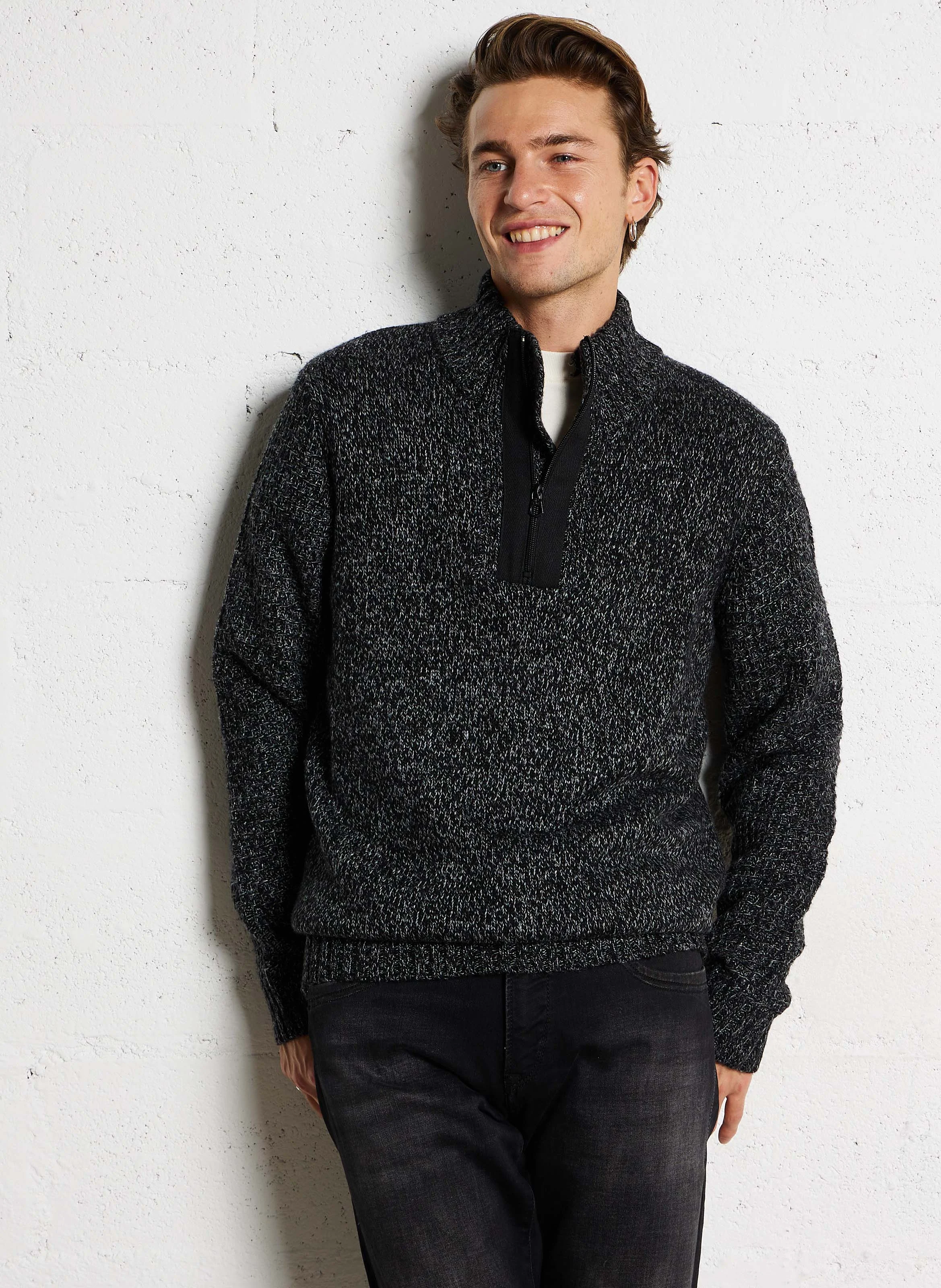 TRIOS - Pull droit à col montant zippé| Gris
