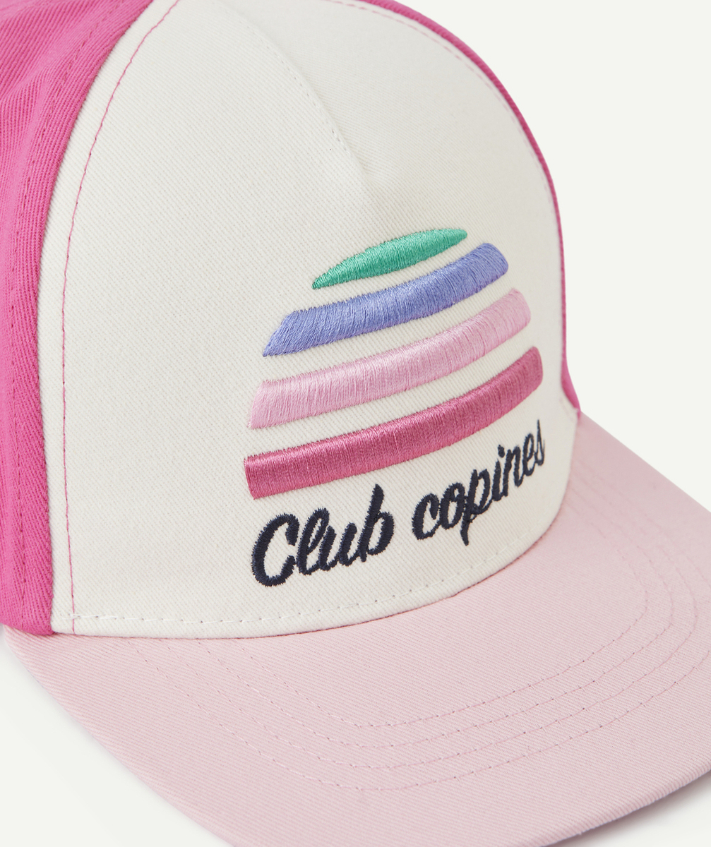 CASQUETTE FILLE ROSE AVEC MESSAGE ET MOTIF BRODÉ COLORÉ
