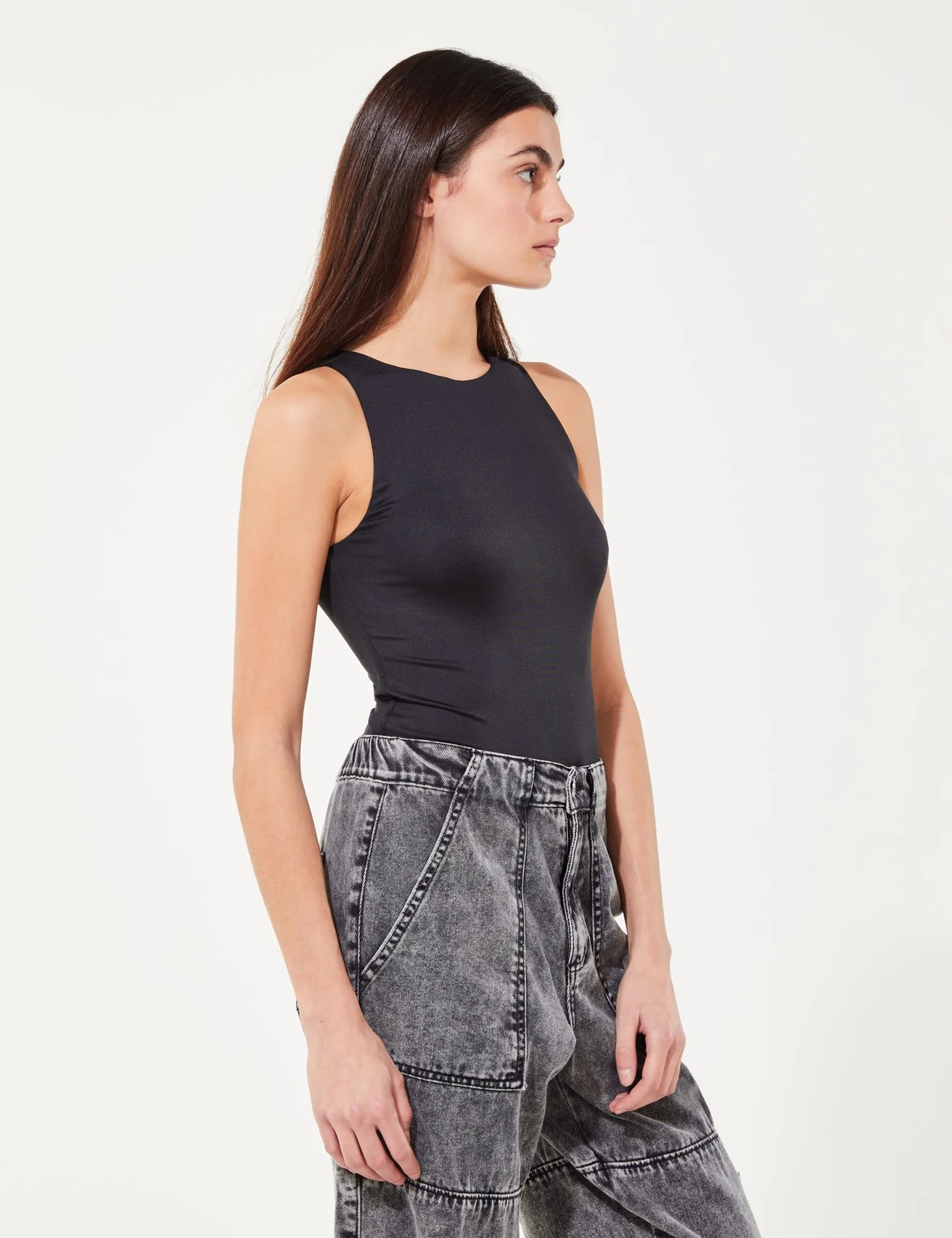 Body en satin élasthanne noir