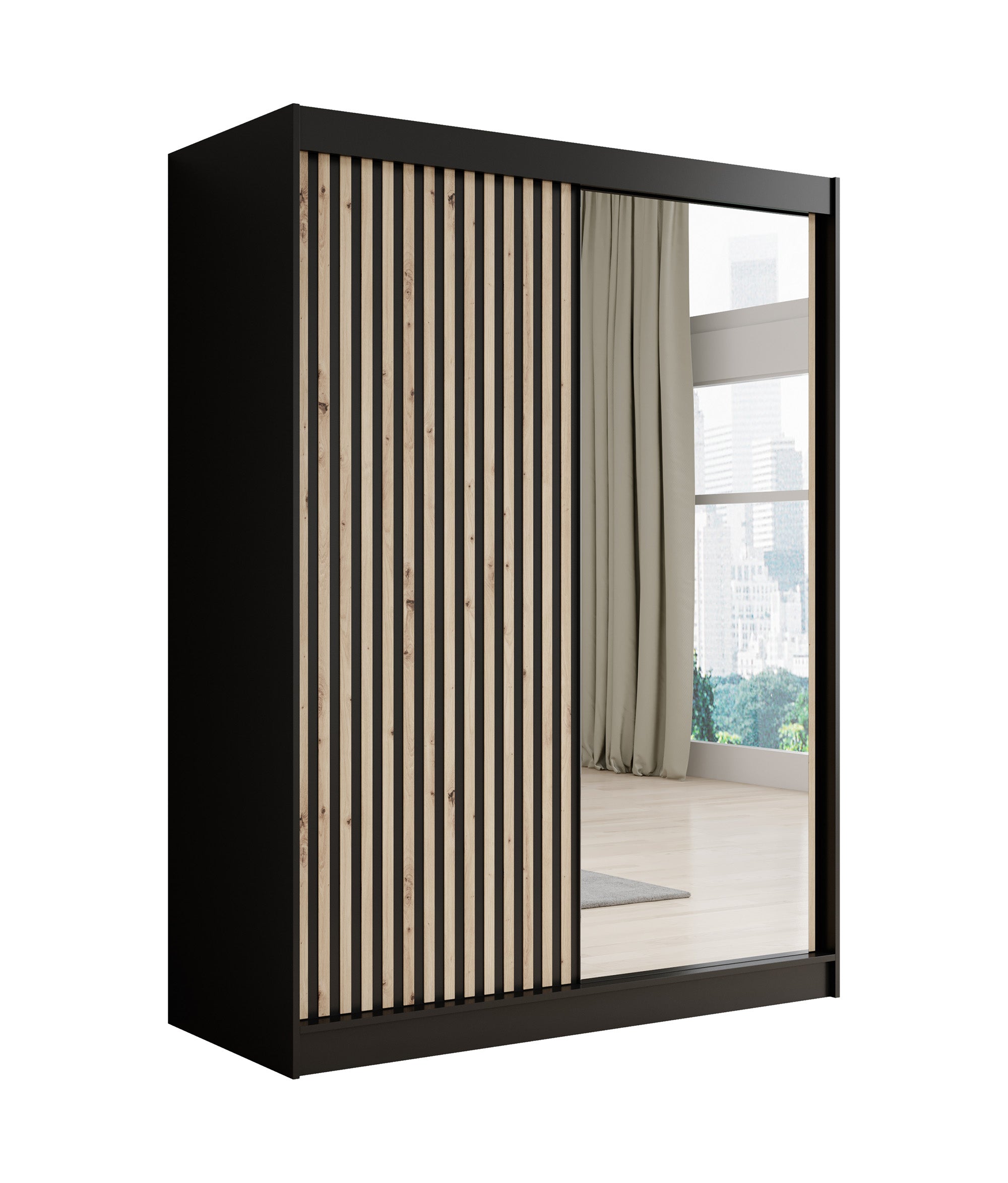 Lisbon 2 - Kledingkast met schuifdeuren - Zwart/eiken - 150x62x200 cm