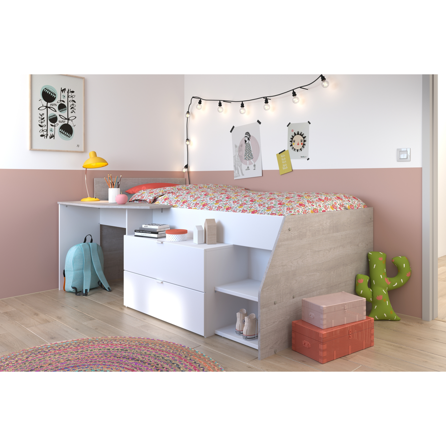 Parisot Multifunktions Hochbett Milky Weiß-Grau Weiß  Grau Loft