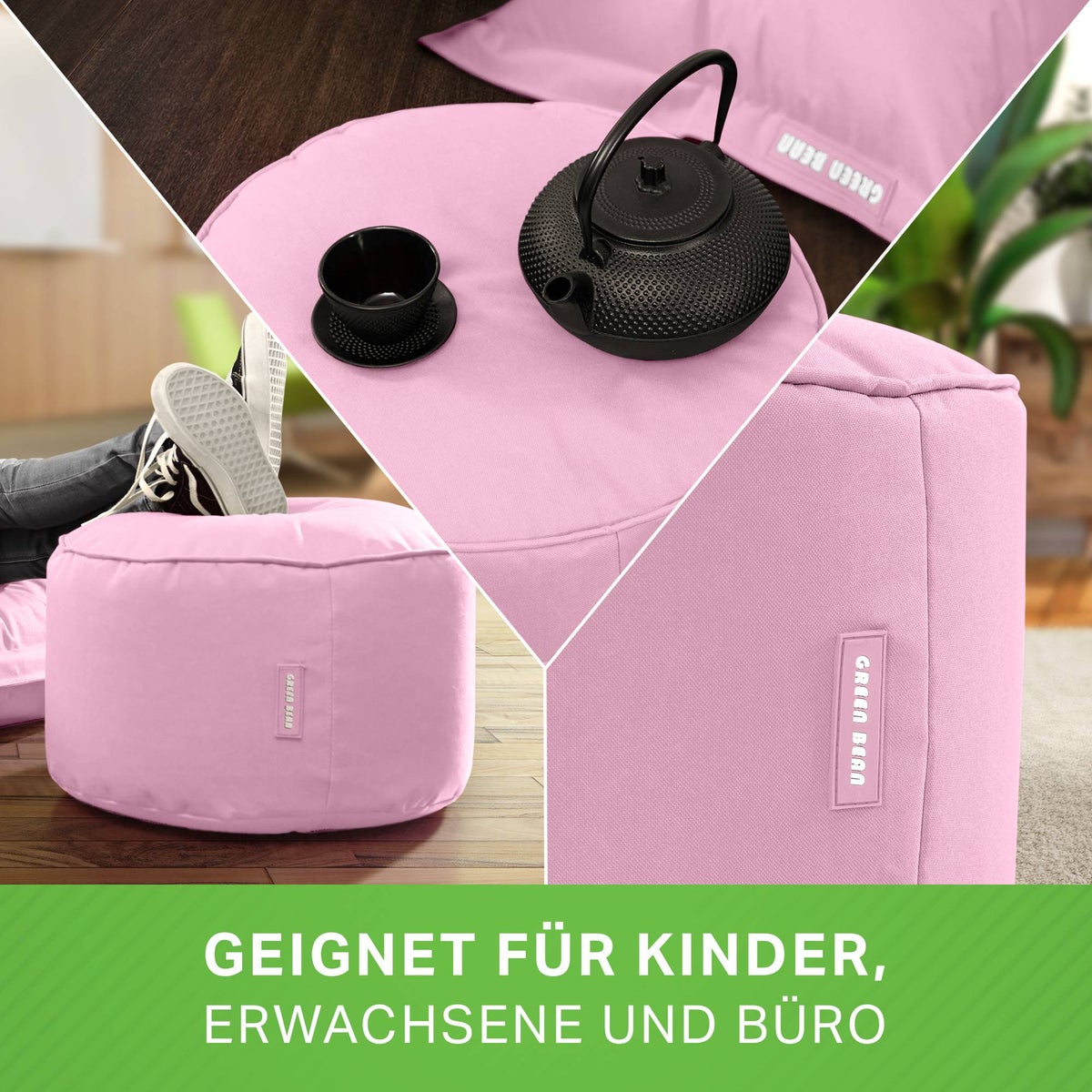 Groene Bonen Zitzak Kruk 45x25cm met EPS-korrelvulling - Voetenbank Voetkussen Zitpoef voor Zitzakken - Vloerkussen voor Kinderen en Volwassenen - Voetsteun Zitkussen Zitkruk Roze