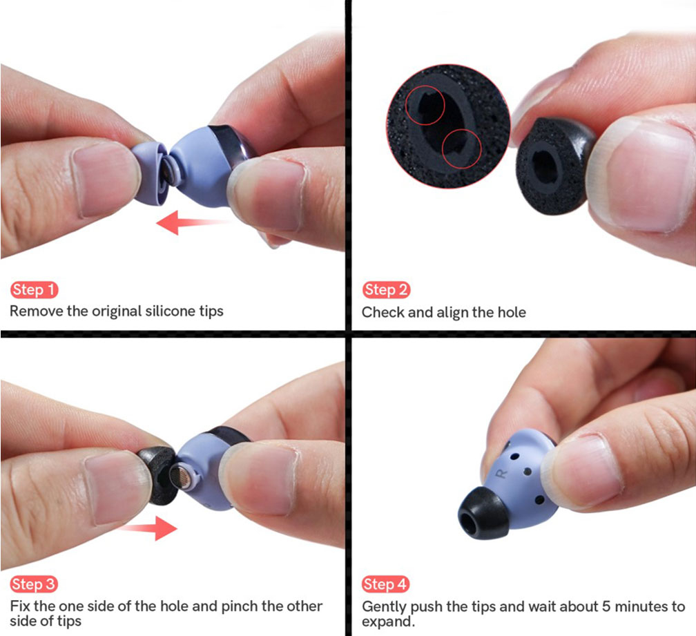 (6-tlg. Set) Samsung Galaxy Buds2 / Buds Pro Memory Foam Ohrpolster Rutschfeste Ersatz Eartips - Schwarz