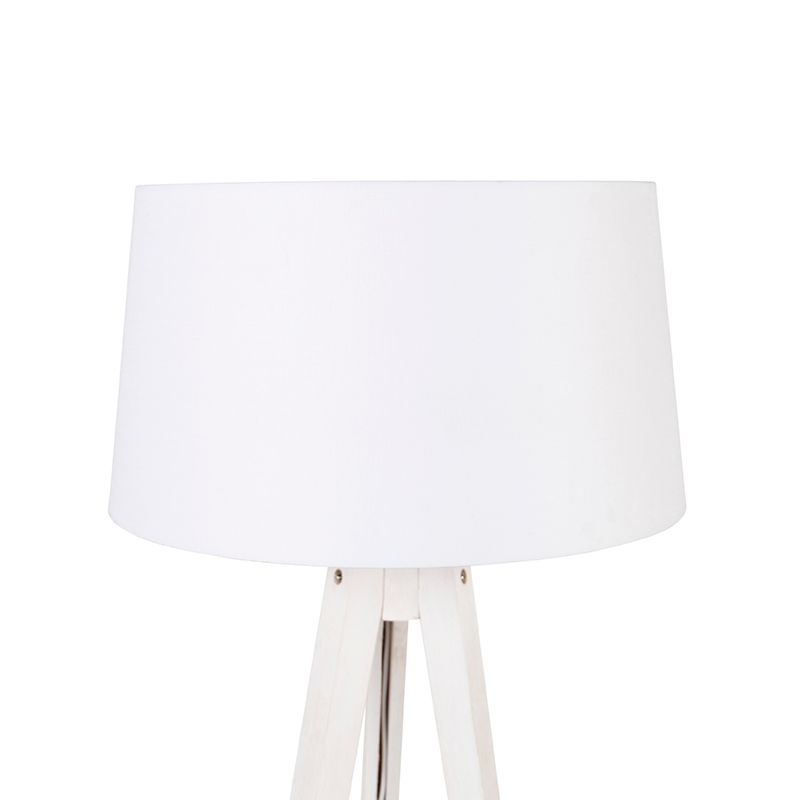 Moderne vloerlamp tripod wit met linnen kap wit 45 cm - Tripod Classic