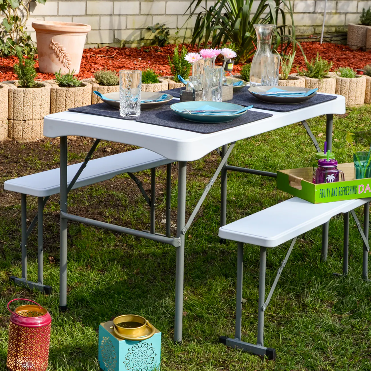 Bierzeltgarnitur für 4 Personen - 112 x 61 cm Bierbank Set - Tisch mit 2 Bänken