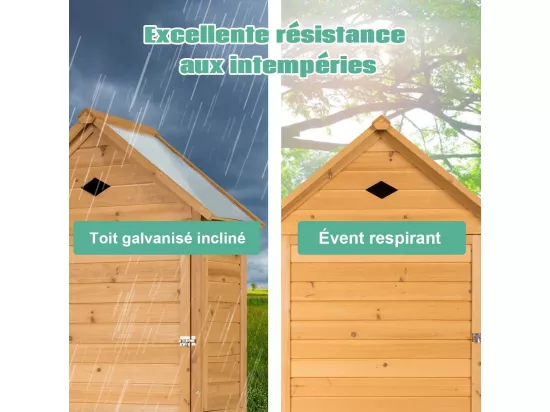 Abri de Jardin Extérieur en Bois de Sapin à 5 Etagères, 70 x 35,5 x 176 CM, Cabane de Rangement Verrouillable pour Outils de Jardin avec 5 Etagères, Tôle Galvanisé