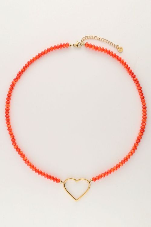 Oranje kralen ketting met hart