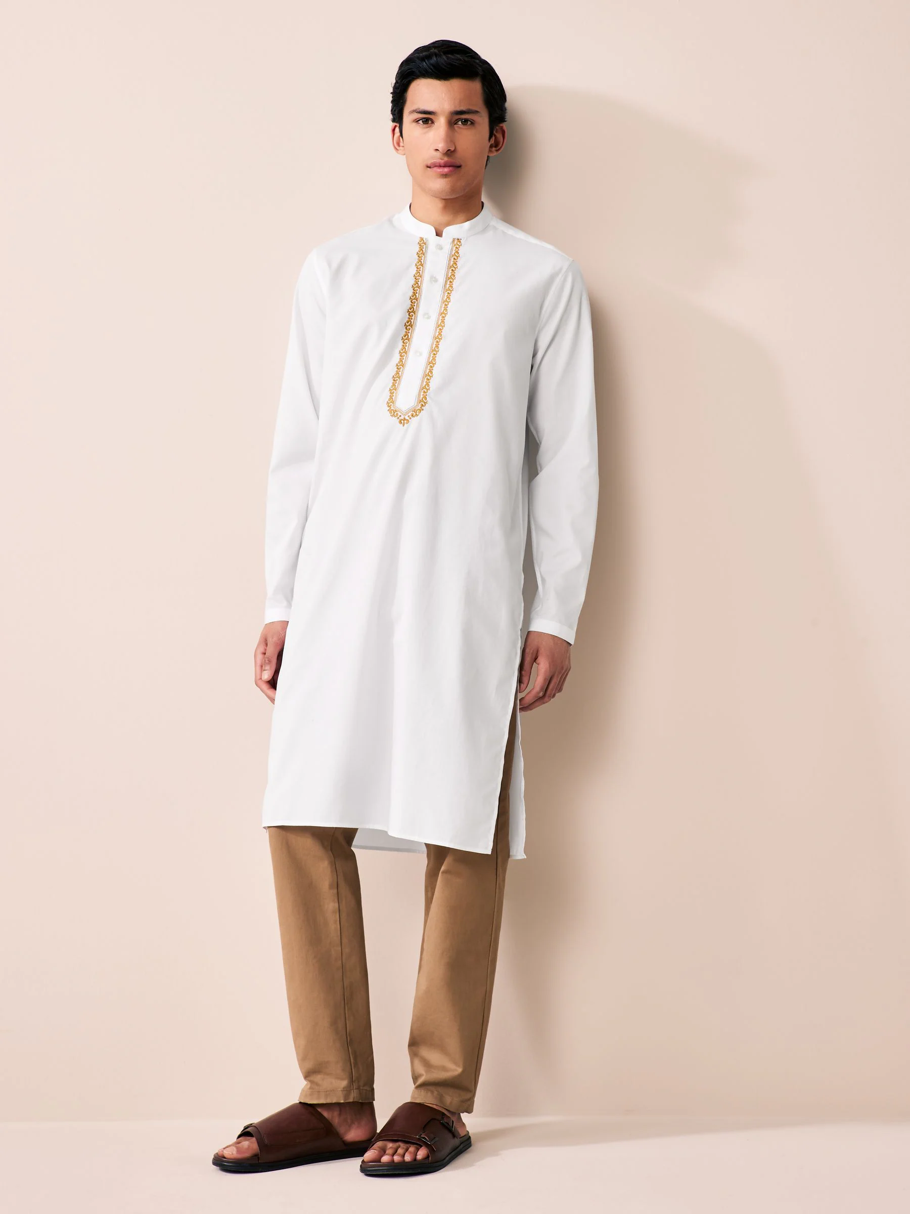 Wit - 100% katoenen kurta met borduursel