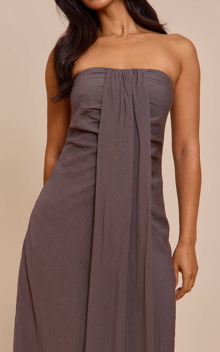 Taupe Robe Maxi Colonne Petite Taille À Bustier Avec Détail Drapé