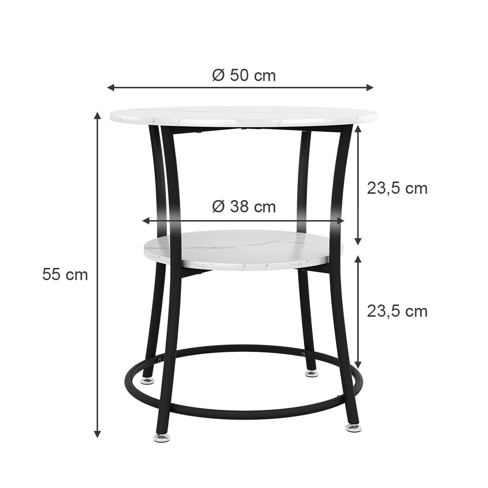 Vicco Couchtisch Quebec Marmor Weiß 50 x 55 cm offene Ablage