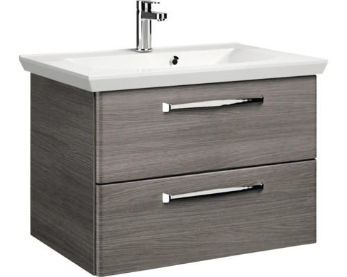 Pelipal Kumba badkamermeubelset (B x H x D): 110 x 200 x 51 cm, grafiet getextureerde fronten, 5-delige set inclusief mineraal gegoten wastafel, badmeubel en wandkast (99.770221194)
