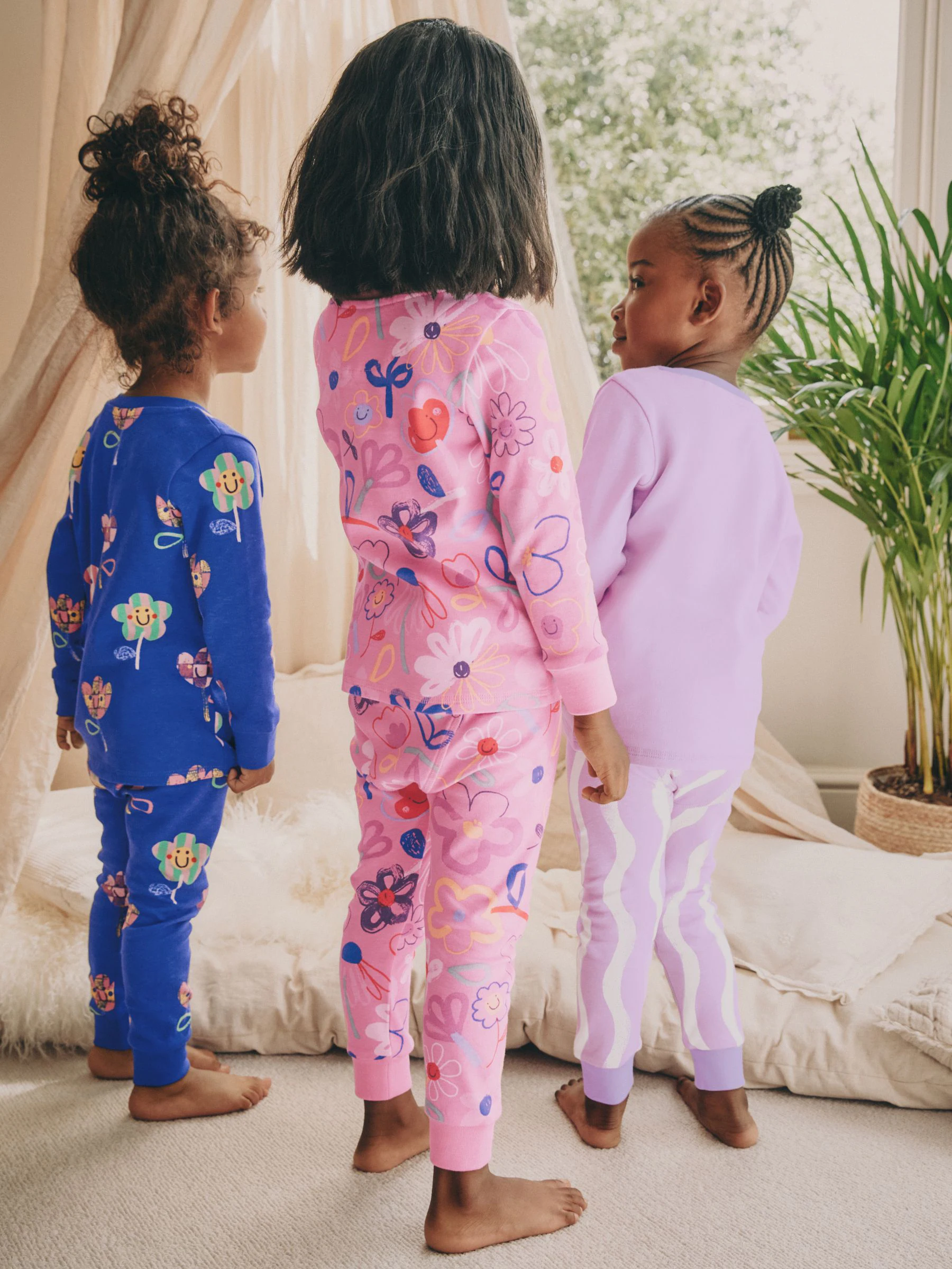 Pink / Lilac Floral - Set van 3 zachte pyjama's (9 mnd-10 jr)