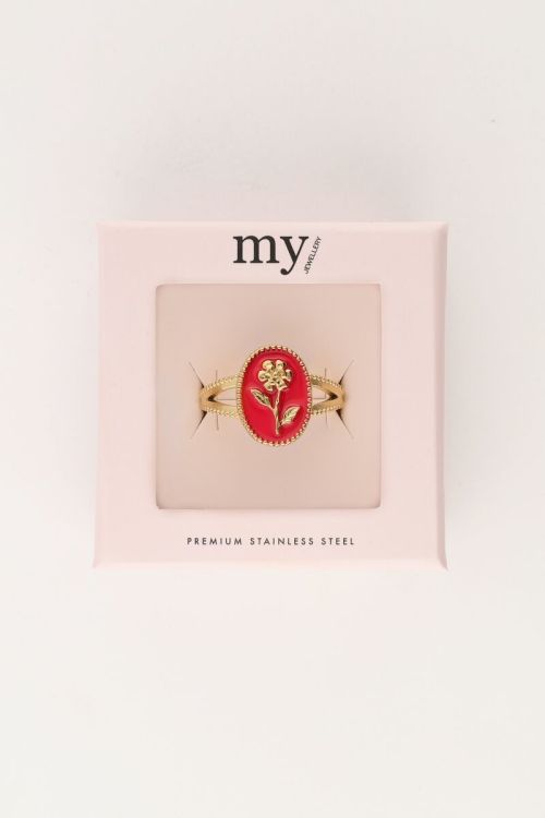 Art roze statement ring met bloem