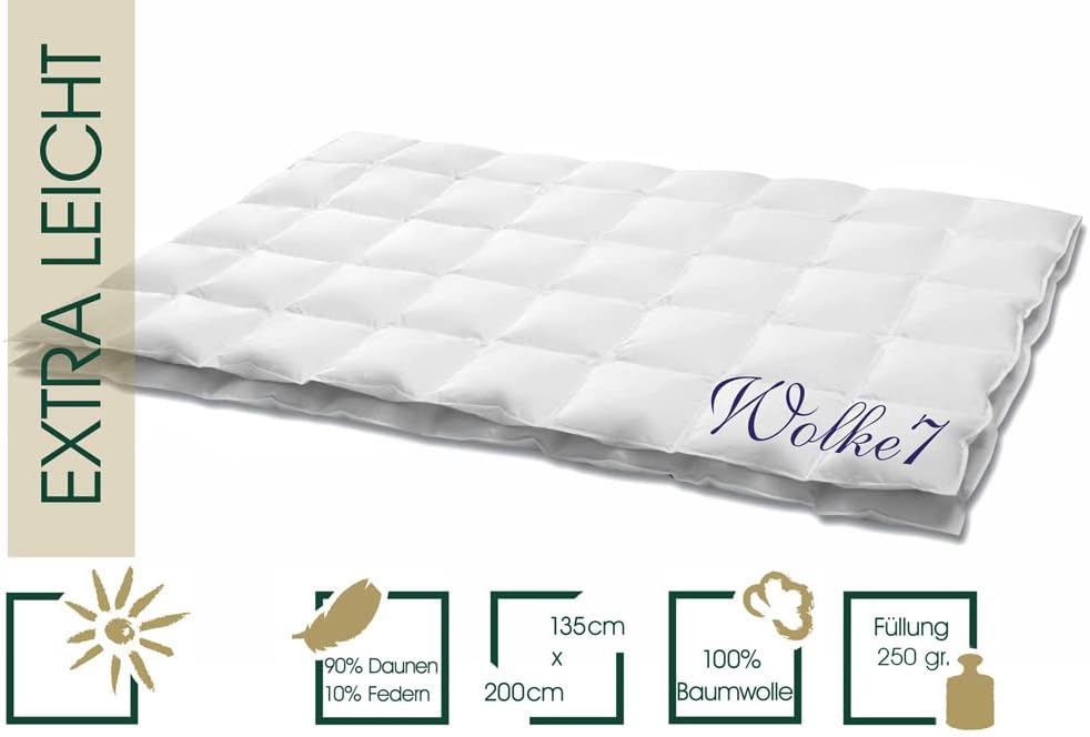 Wolke 7 Bettdecke 135x200 cm - Extra leicht / Sommer - Made in Germany Kassettendecke aus 100% Baumwolle - Allergiker geeignet