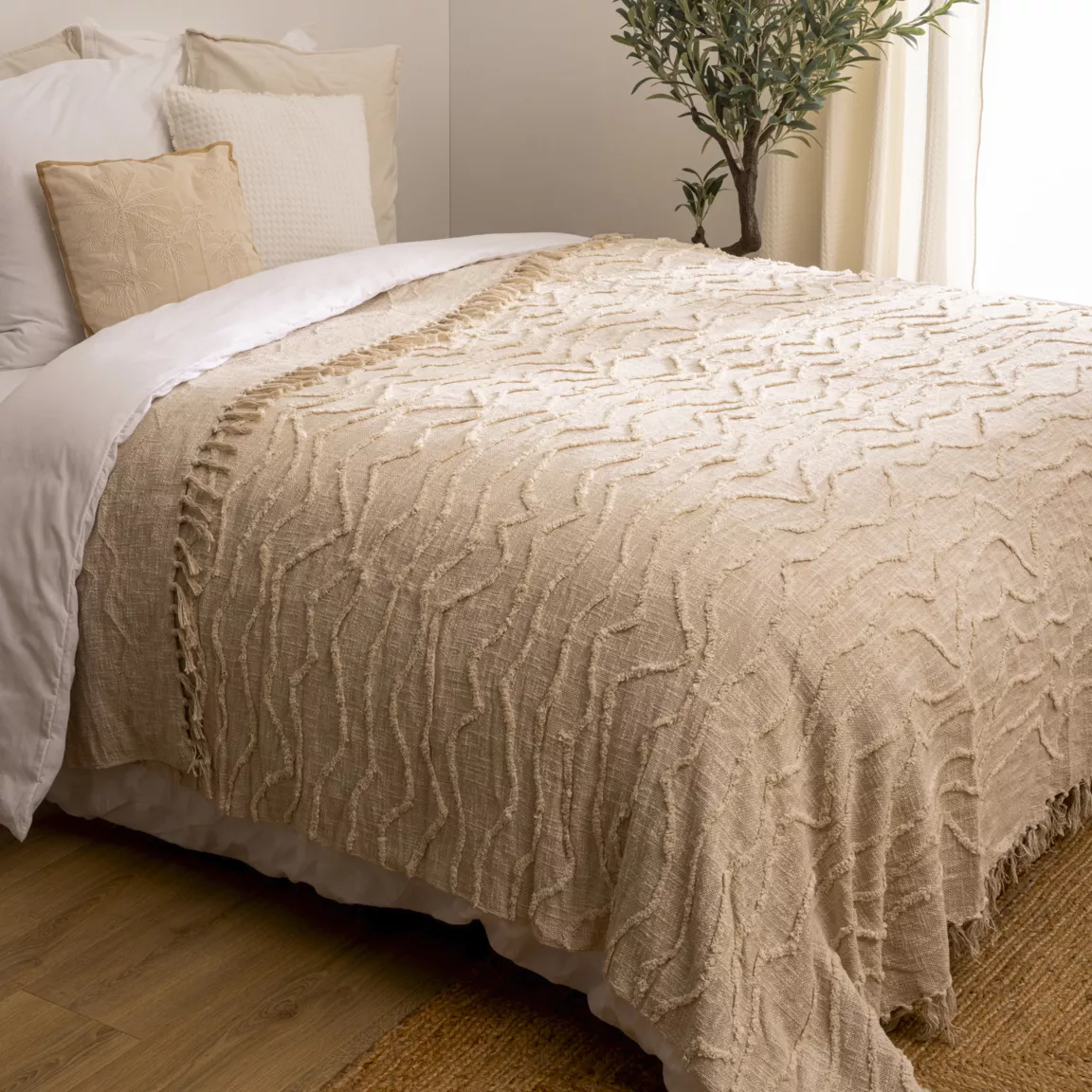 Couvre-lit coton (260 x 240 cm) Daisy Beige