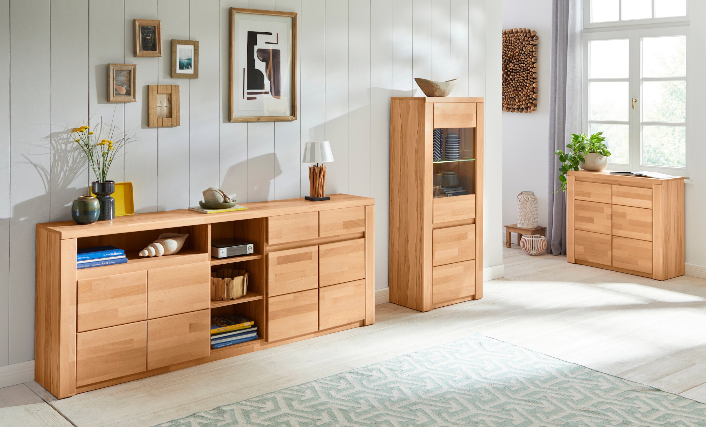 Home affaire Kommode »Burano,90cm breit,35 cm tief, Fronten Massivholz« Holz massiv, Holzwerkstoff,2 Türen,2 breite Fächer