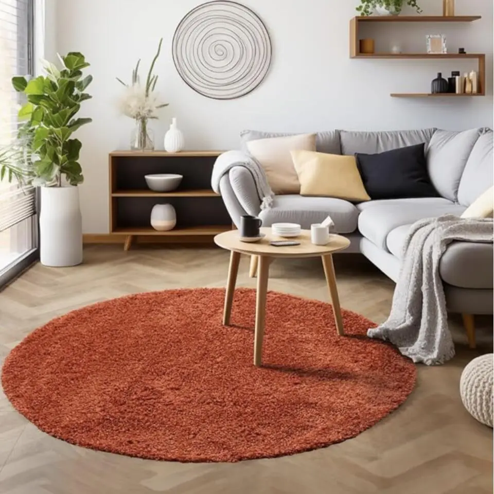 Basic Rond Shaggy vloerkleed Terra / Oranje Hoogpolig - 160 CM ROND