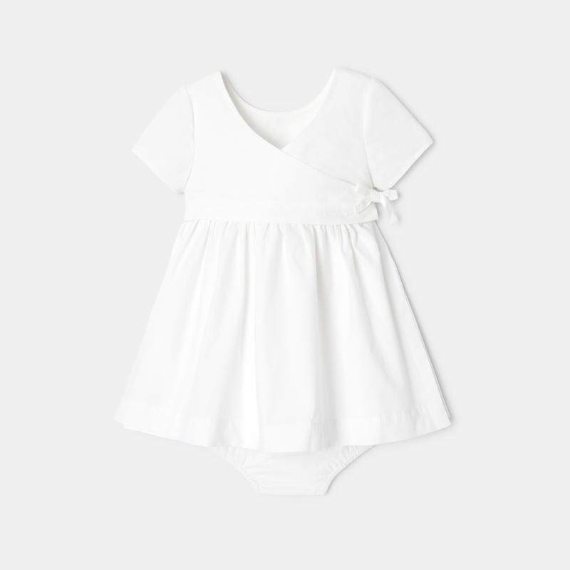 Robe à manches courtes et bloomer en coton bio blanche naissance Absorba Blanc