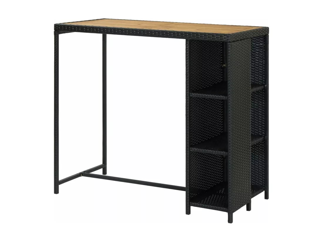 Table de bar avec rangement Noir 120x60x110 cm Résine tressée