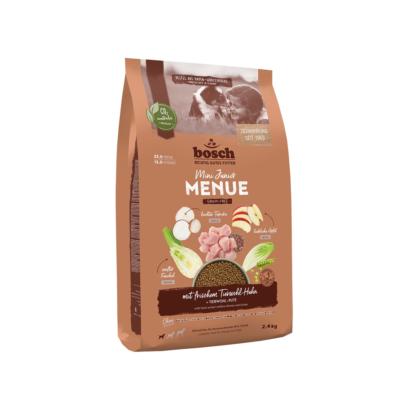 bosch HPC Trockenfutter Hund Mini Junior Menue Tierwohl-Huhn 2,4 kg