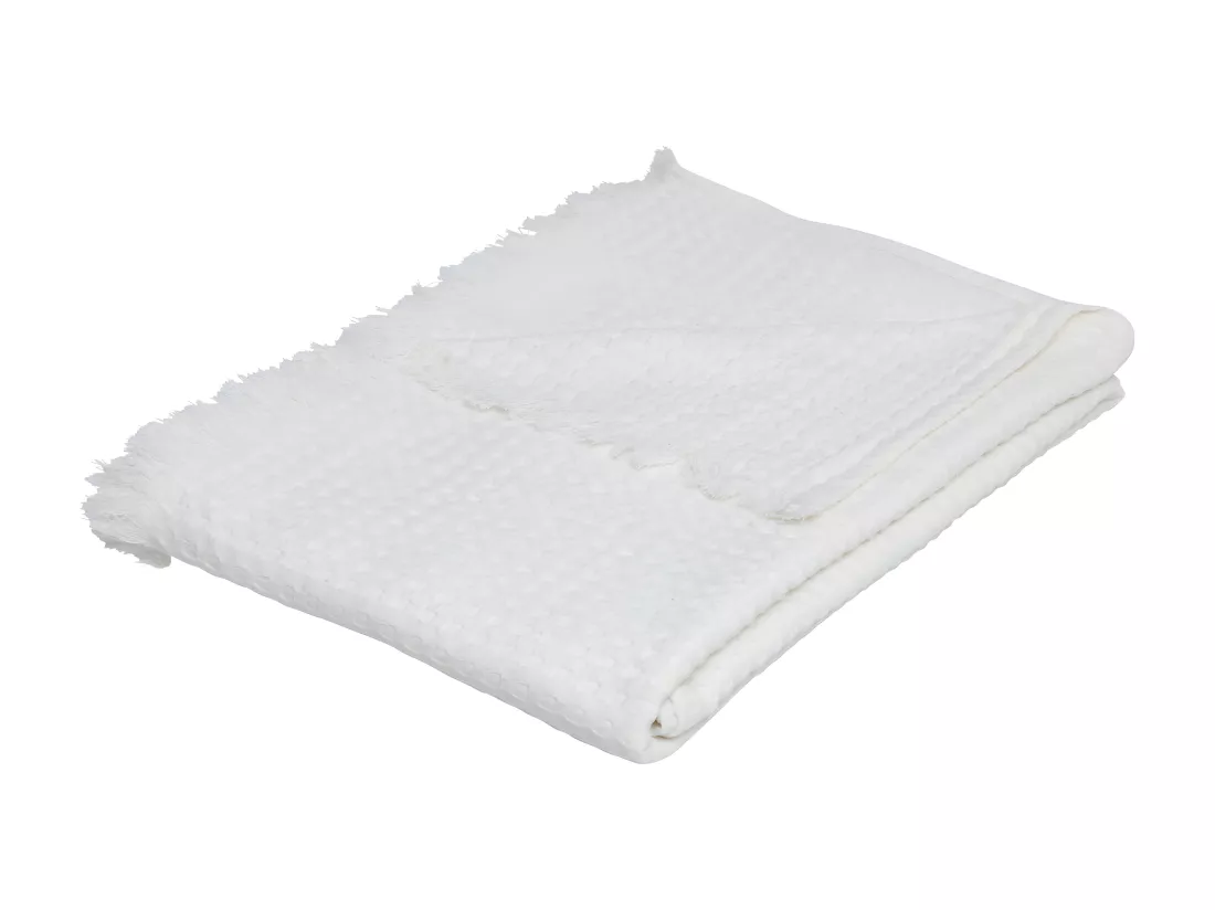 Jeté de lit en coton Blanc nid d'abeille avec franges 130 x 180 cm