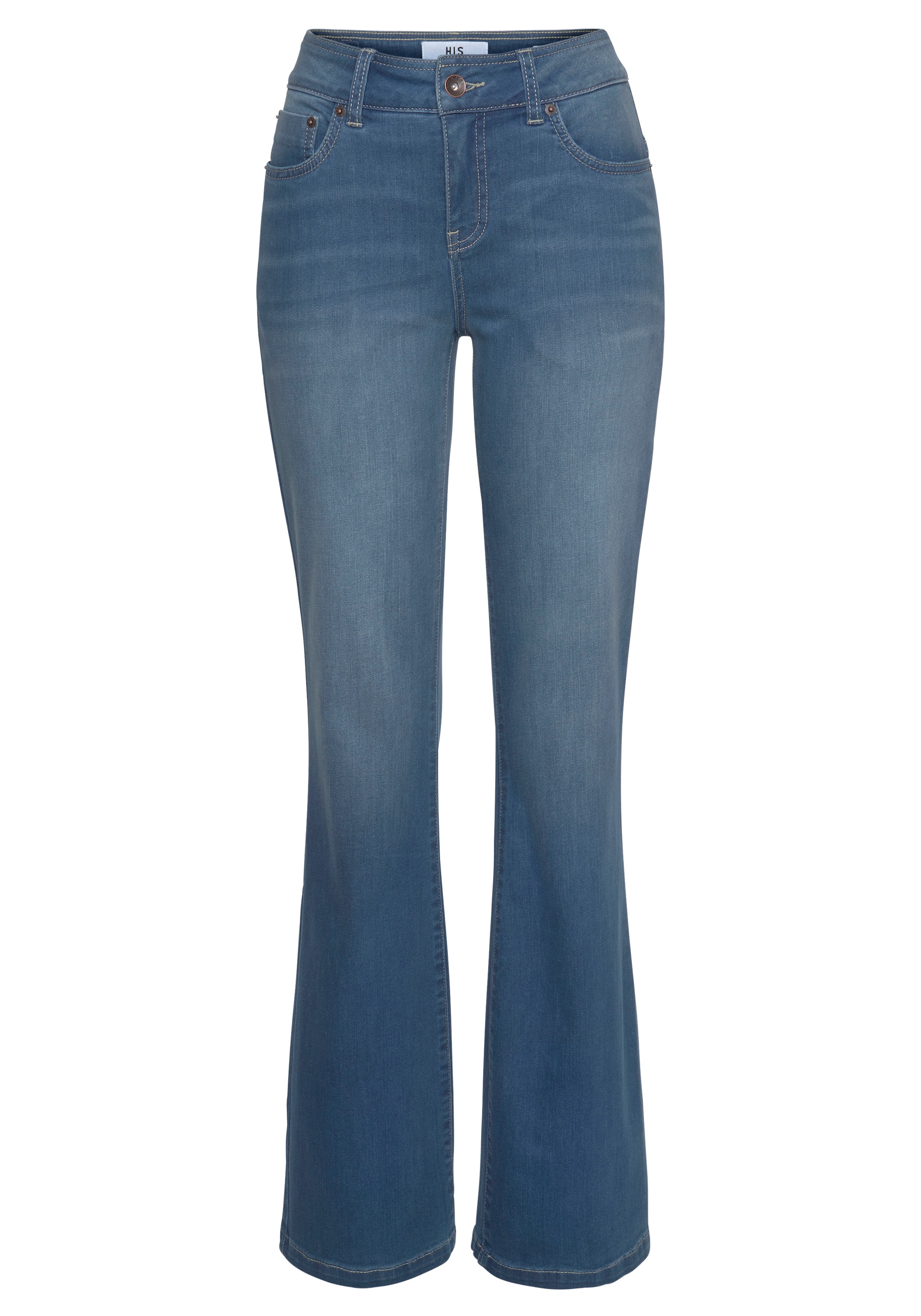 H.I.S Bootcut-Jeans »High-Waist« hohe Taille,  Bootcut,  mit Used-Effekten,  auch in Langgrössen