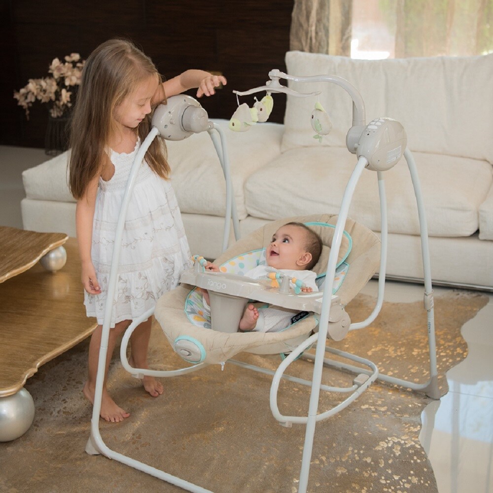 Lorelli Babywippe elektrisch Tango 2 in 1, Fernbedienung, MP3, Timer, Mobile hellgrau