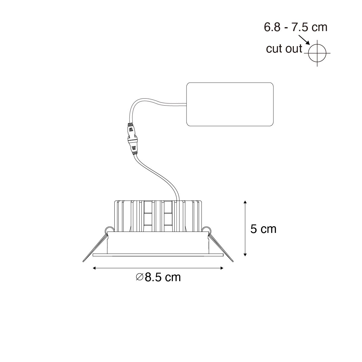 Inbouwspot zwart 6,8cm incl. LED 750 lm dimbaar IP65 - Gaius