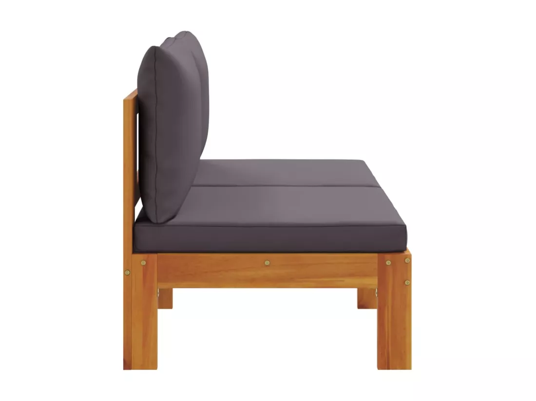 Canapé de jardin sans accoudoirs coussins 2 places bois acacia