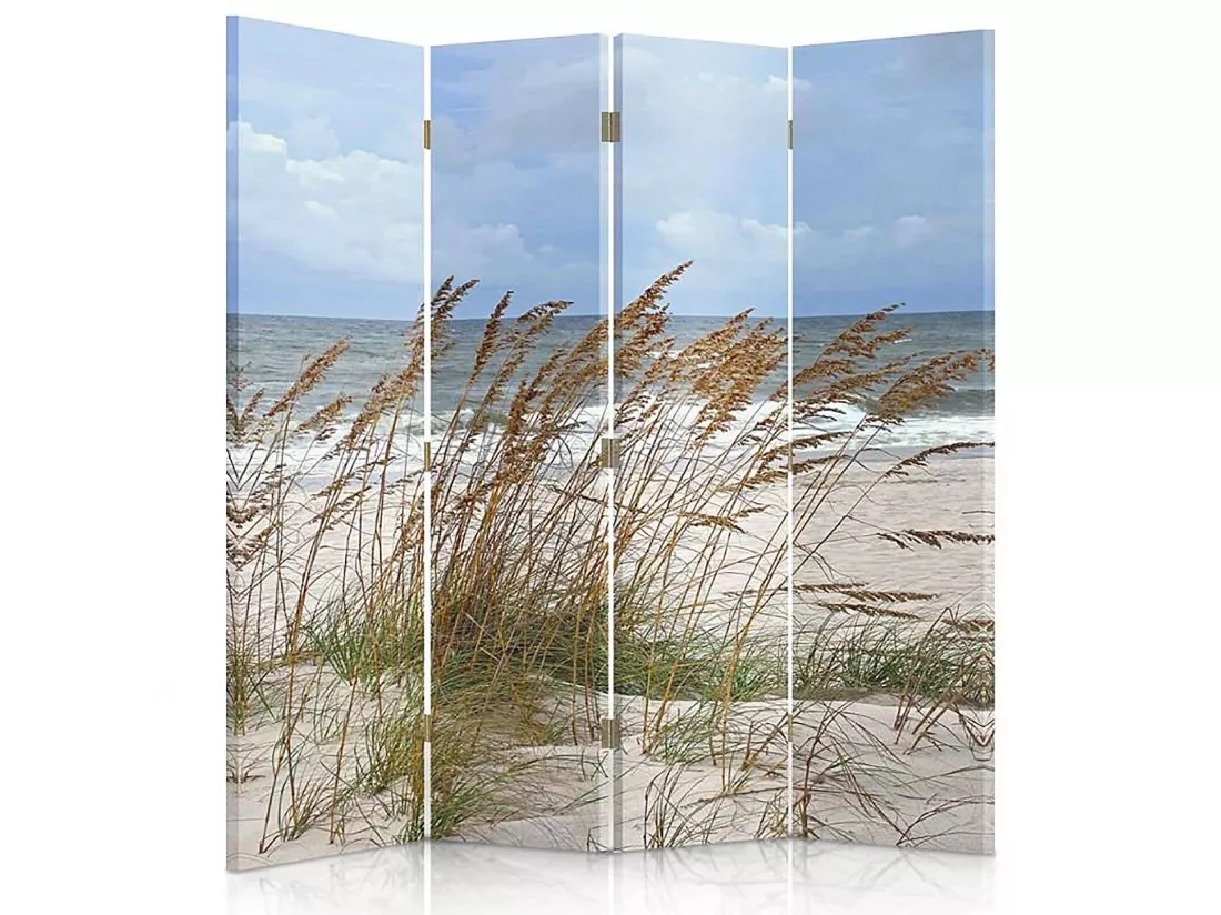 Paravent Herbe de la Mer Ambiance Bord de Plage 4 Volets - 145 x 150 cm - 2 faces R° V°