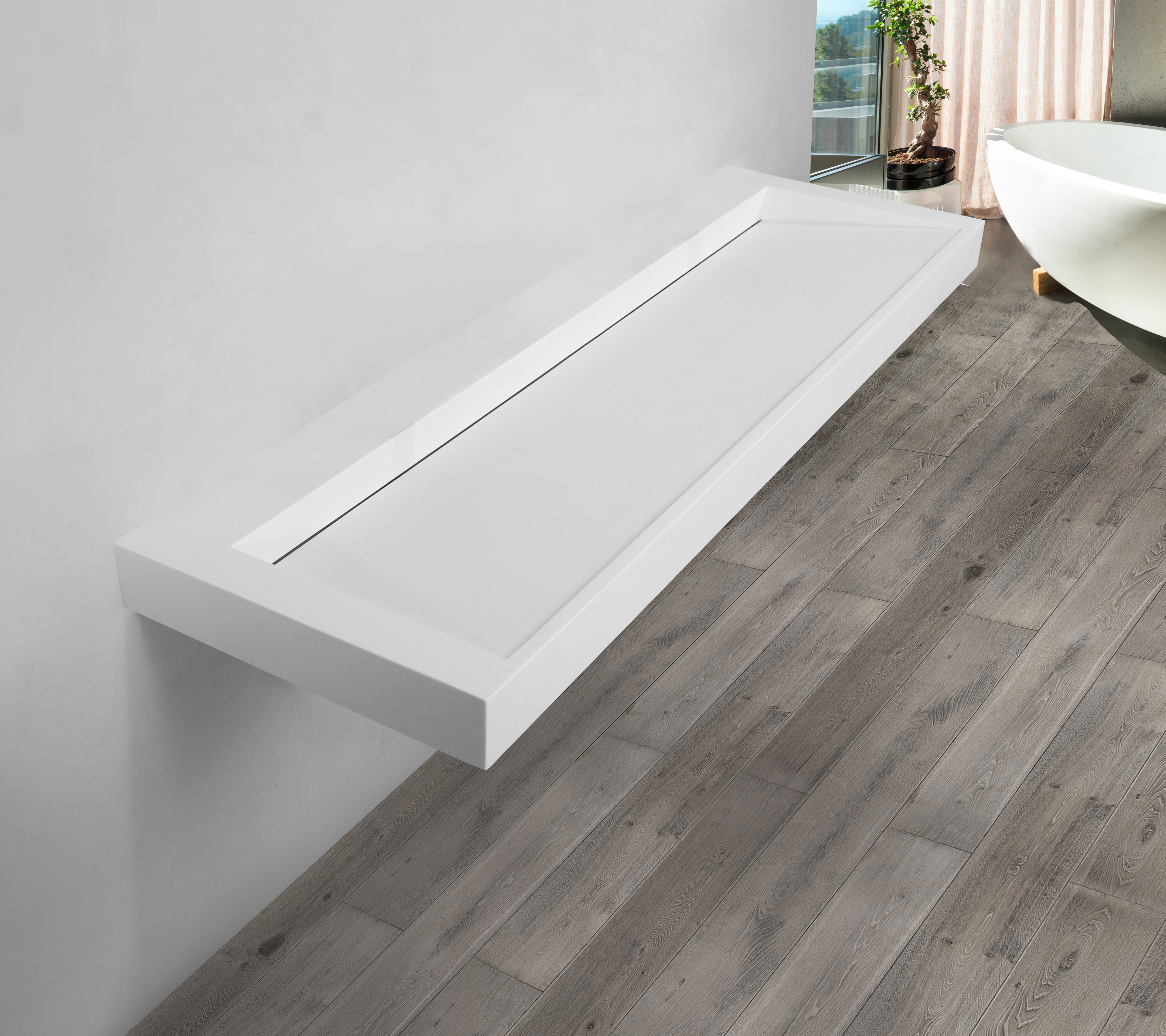 Saniclear Hoya solid surface wastafel 140x45,5cm zonder kraangat mat wit