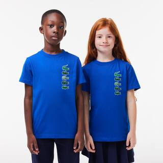 T-shirt avec imprimé signature en coton T-Shirts & Chemises - Bleu - Lacoste - Enfant