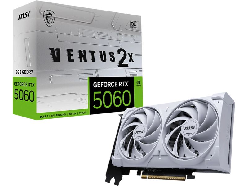 MSI Grafikkarte GeForce RTX 5060 8G VENTUS 2X OC WHITE MSI GeForce RTX 5060 8G VENTUS 2X OC WHITE NVIDIA 8 GB GDDR7