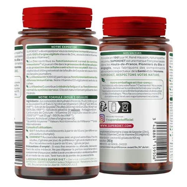 Superdiet Energy Defense Zinco e Vitamina D3, C - tratamento de 30 dias