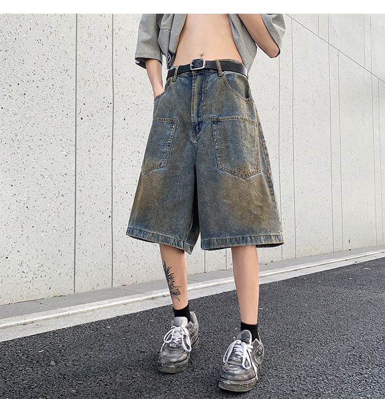 Hushgrain - Mid Rise Washed Denim Shorts