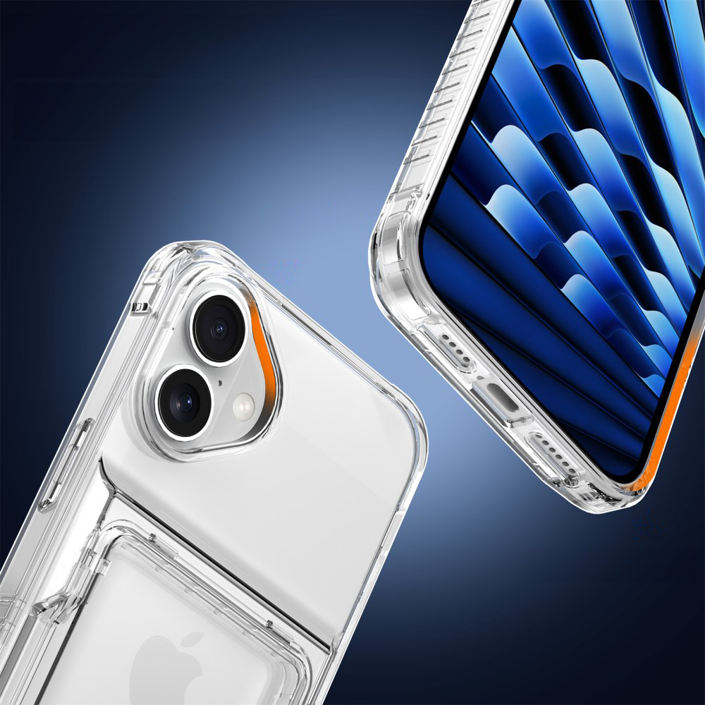 iPhone 16 Gummi Case Schutzhülle Air Cushion Fallschutz mit Kartenfach   Kickstand - Transparent