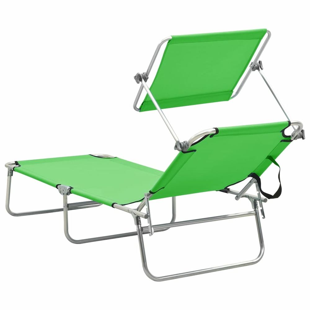 Transat chaise longue bain de soleil lit de jardin terrasse meuble d'extérieur pliable avec auvent acier vert pomme 02_001281
