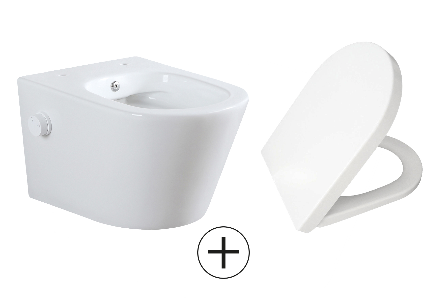 Mueller Afesta randloos toiletpot met bidetsproeier koud en softclose zitting wit glans