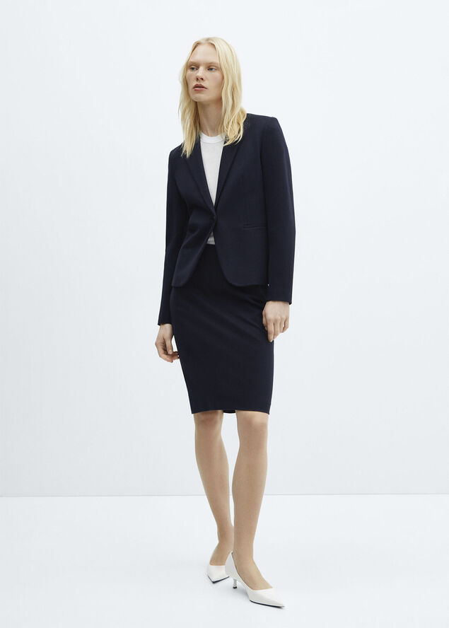 MANGO Pencil skirt with Rome-knit opening Navy