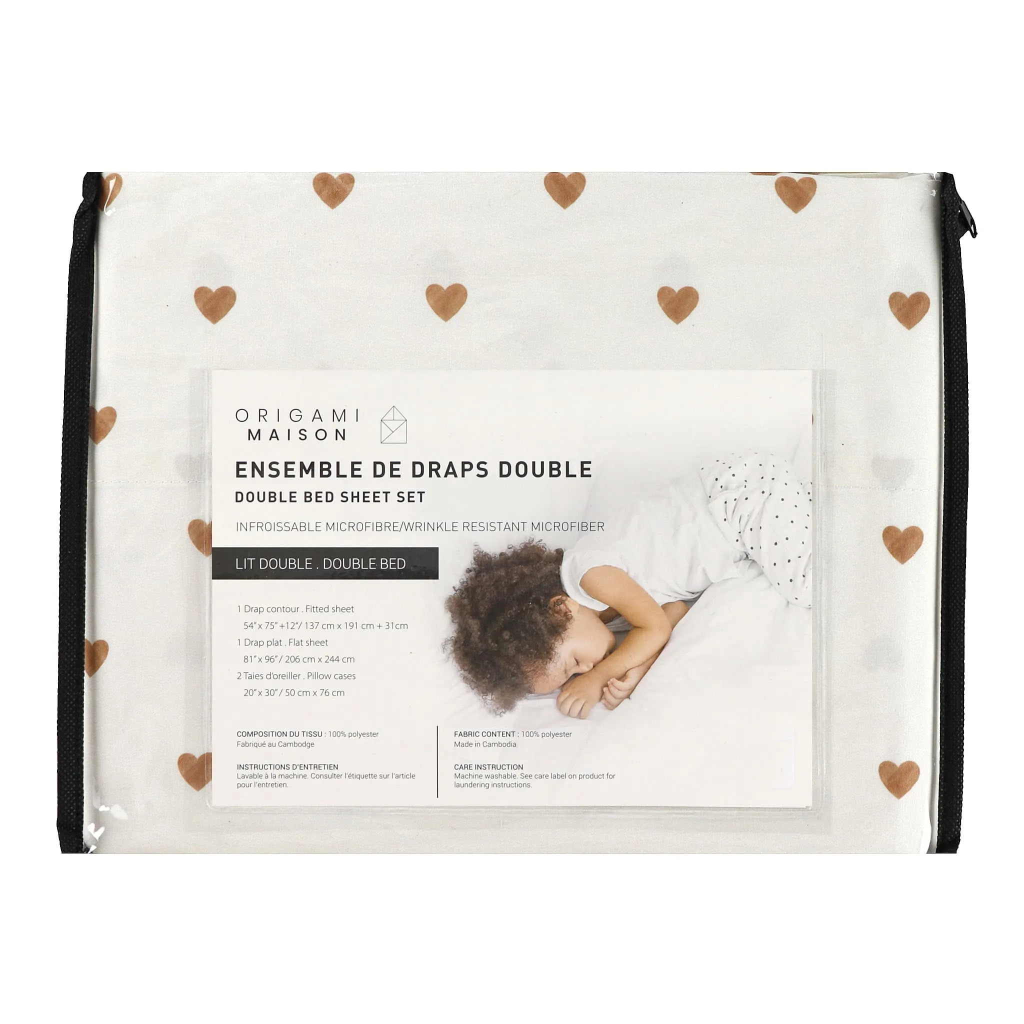 Origami Maison Ensemble Draps Lit Double - Coeurs