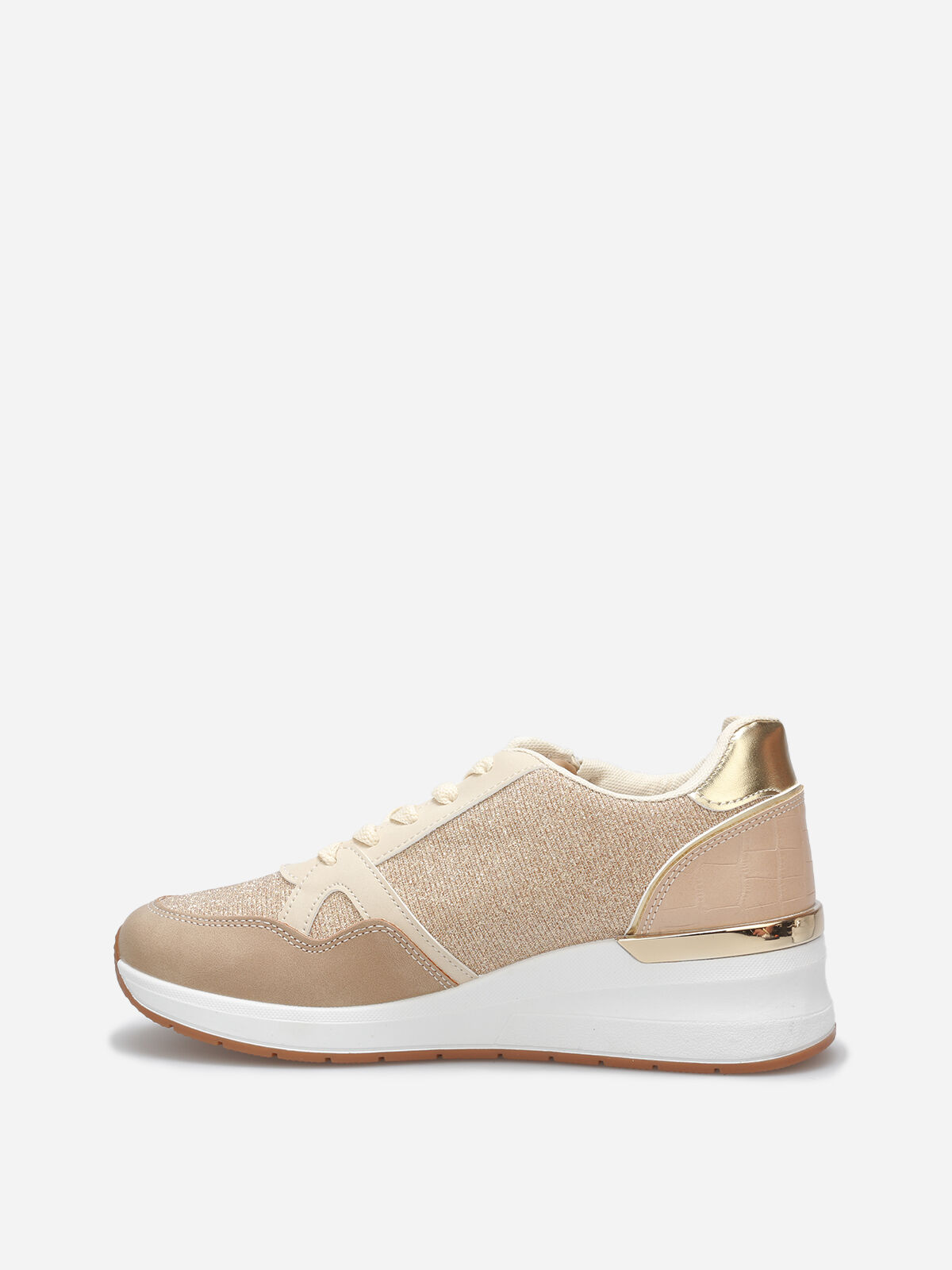 Baskets compensées à paillettes- Beige