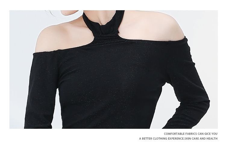 Lydiah - Set: Cold-Shoulder Dance Crop Top + High Waist Inset Shorts Slit Rok