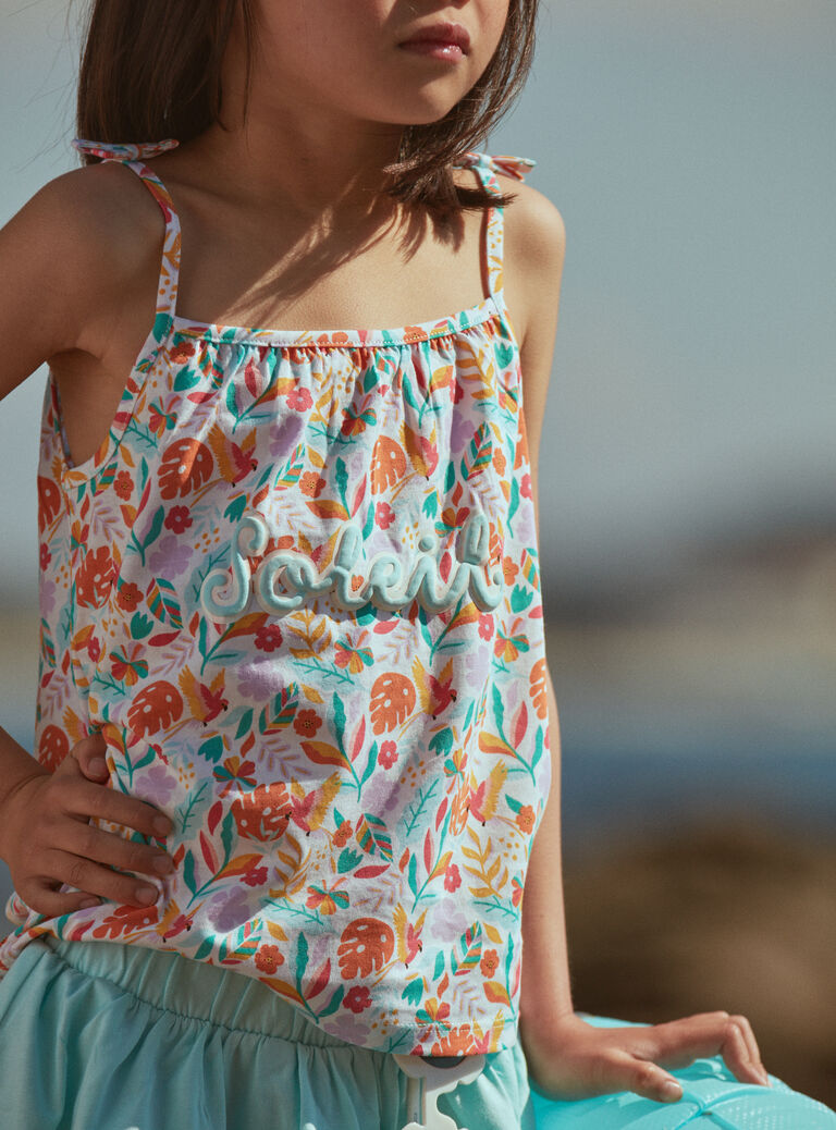 Débardeur et jupe short turquoise et orange en jersey