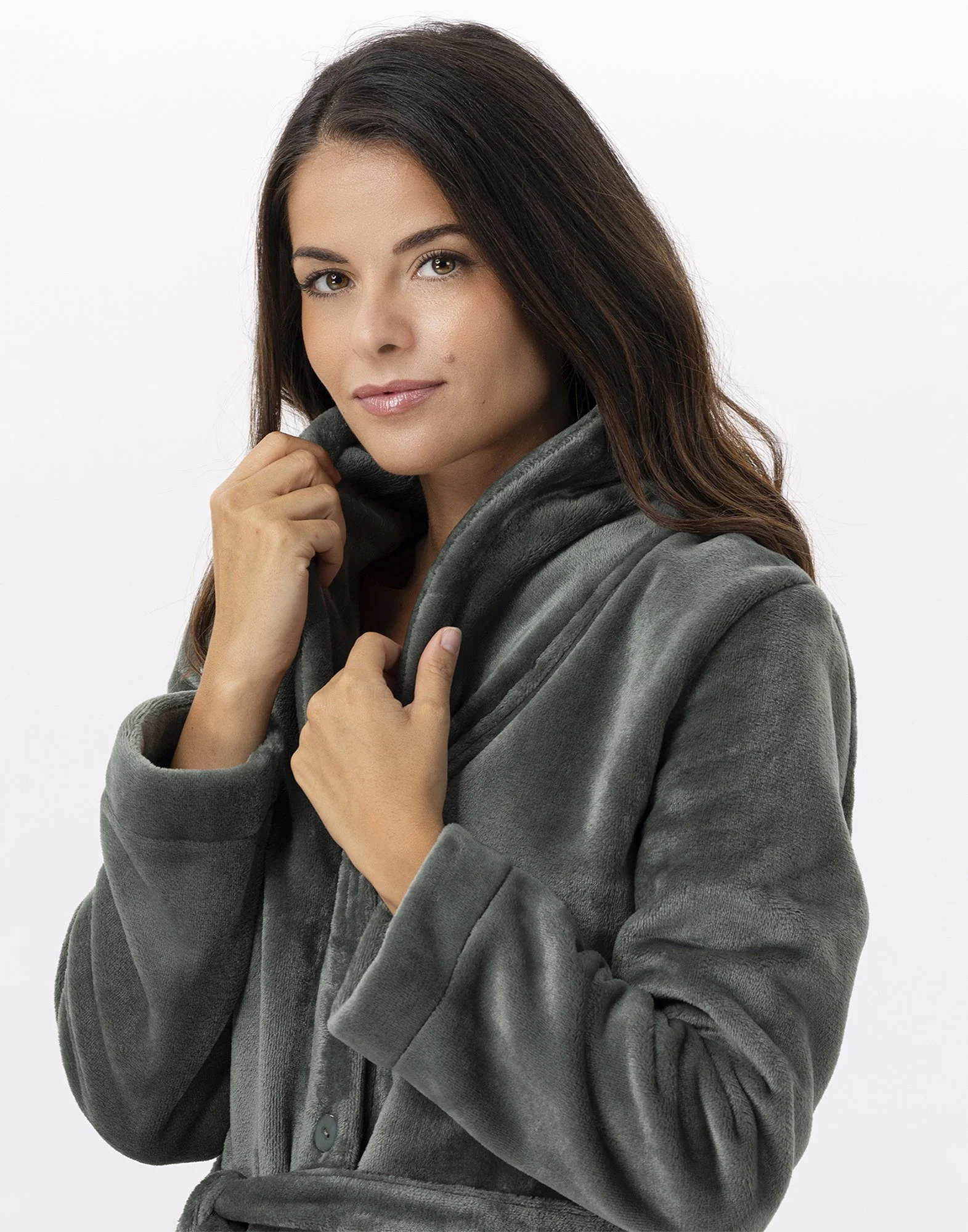 ESSENTIEL H51B - Robe de chambre en peluche flanelle | Vert